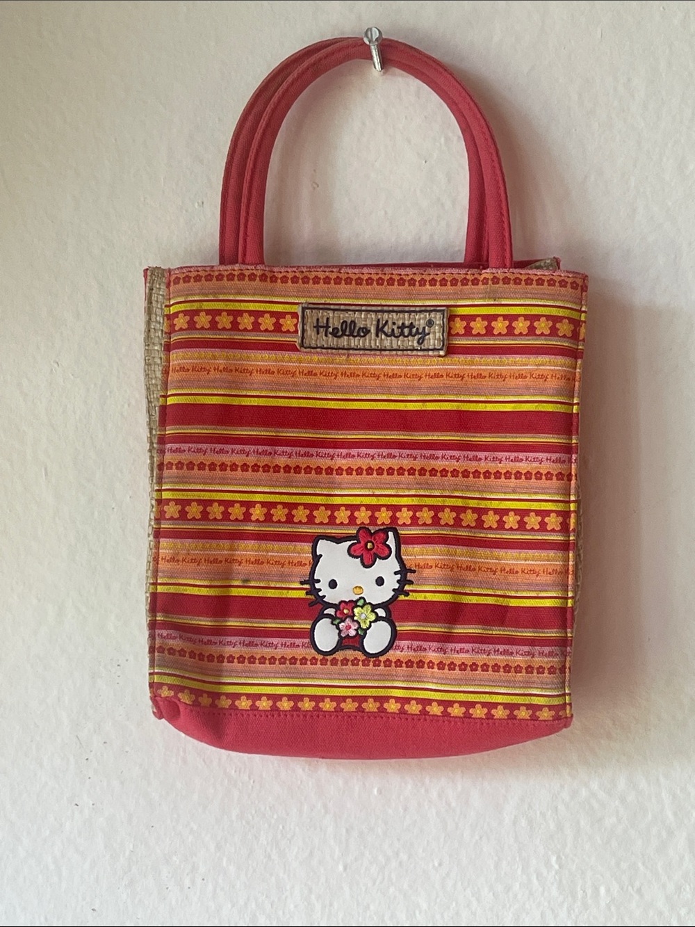 Hello Kitty Striped Kids Tote in Red, Yellow and Pink